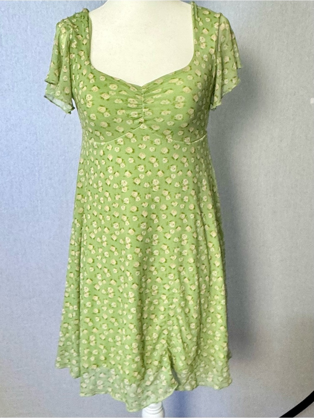 See You Monday Light Green Mini Dress with Cream Floral Print